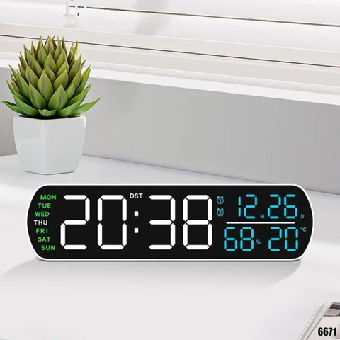 Reloj digital LED de escritorio con números grandes, termómetro e higrómetro