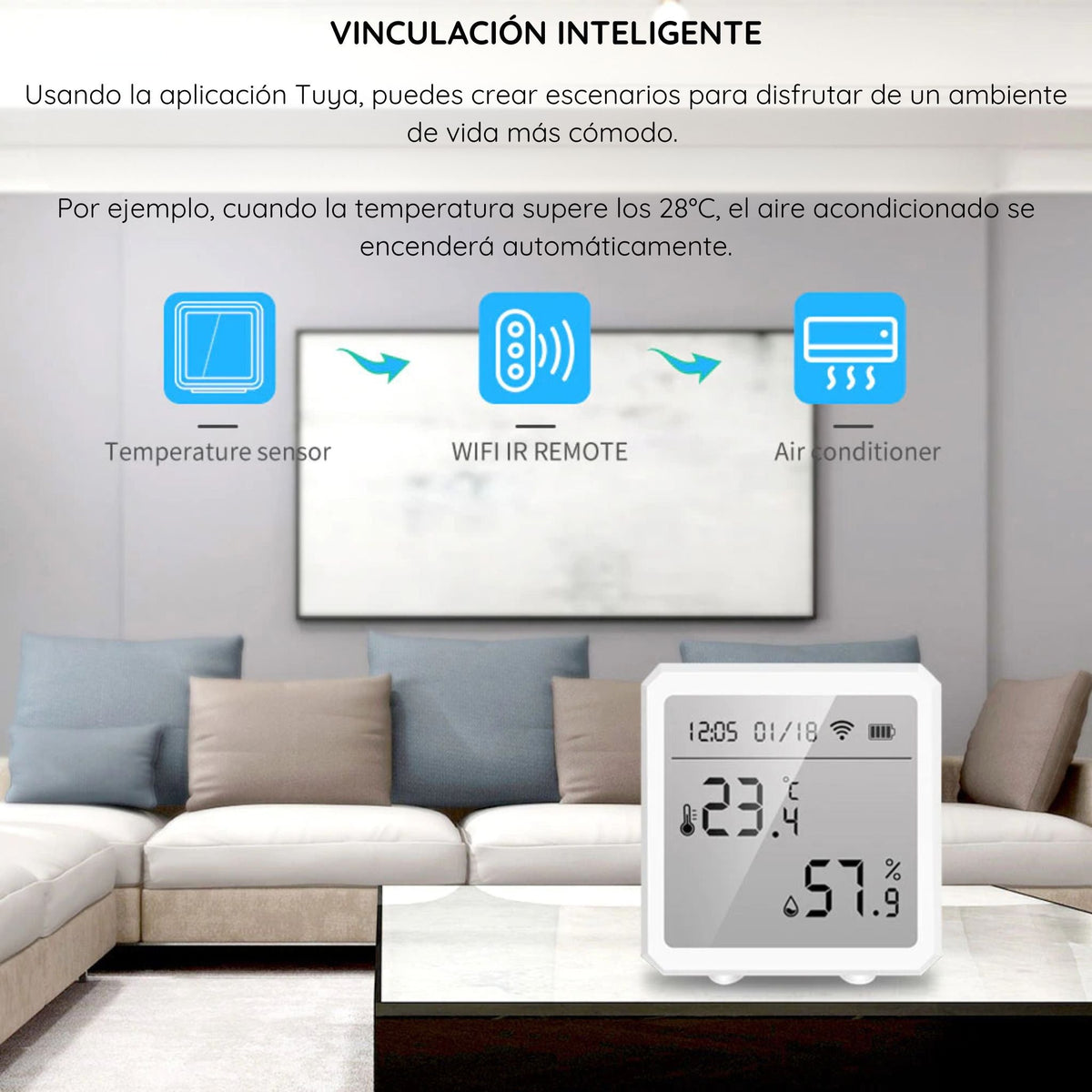 Sensor de temperatura y humedad inteligente Wi-Fi Tuya – TUYA-TH01 - LA CASA DEL TELEFONO