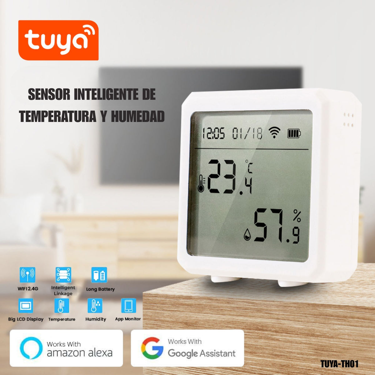 Sensor de temperatura y humedad inteligente Wi-Fi Tuya – TUYA-TH01 - LA CASA DEL TELEFONO