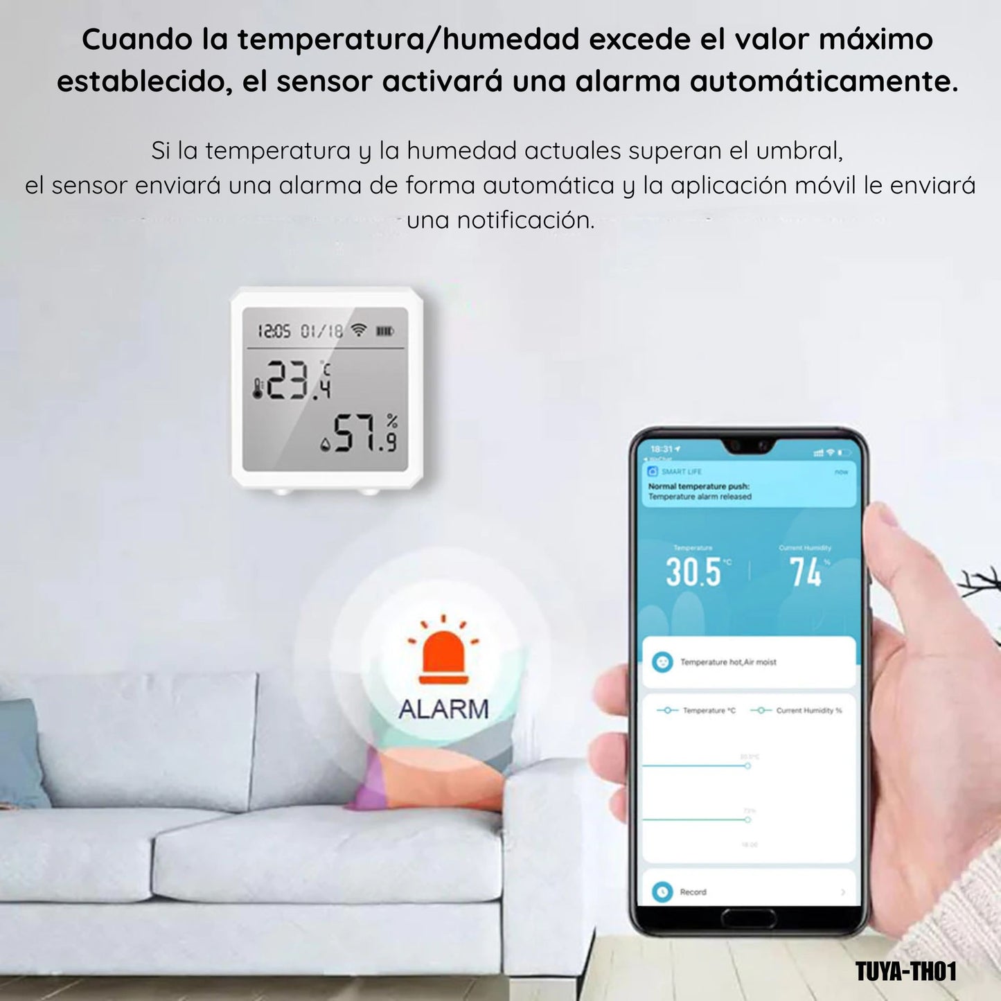 Sensor de temperatura y humedad inteligente Wi-Fi Tuya – TUYA-TH01