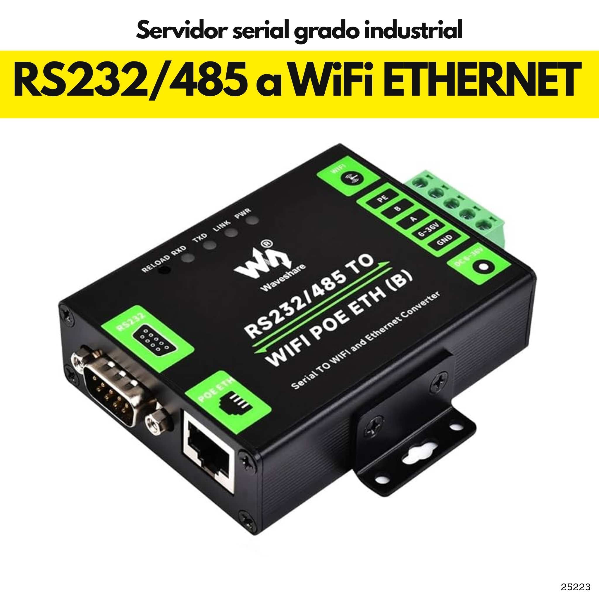 Convertidor serial industrial RS232 RS485 WiFi Ethernet Modbus carcasa metálica 