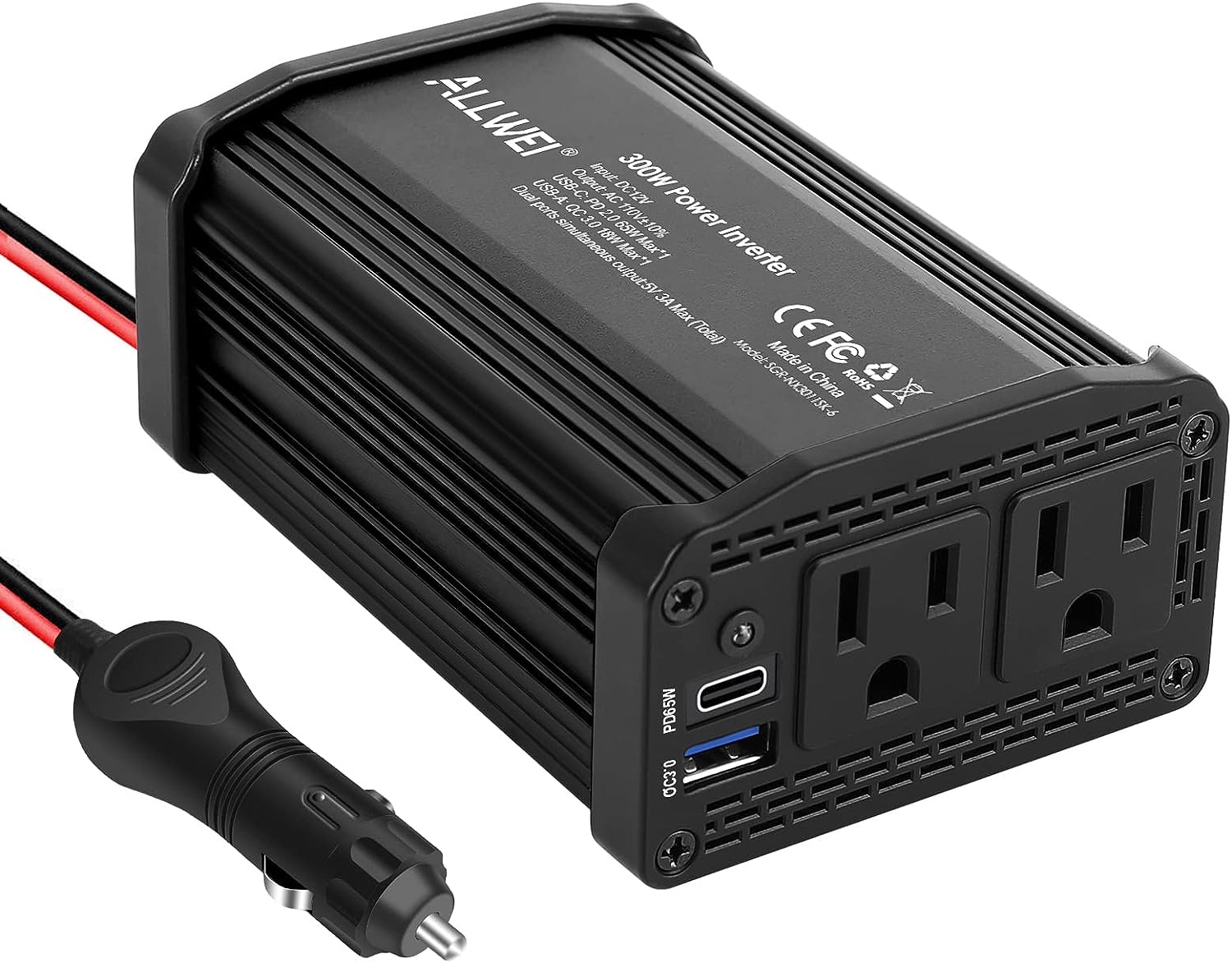 Inversor de 300watts convierte 12vdc a 110vac