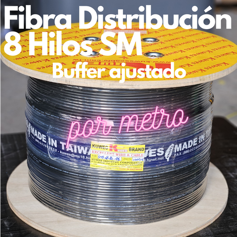 Cable de 8 fibras ópticas SM de buffer estrecho interior exterior, por metro Kuwes SMF28-8C-PE