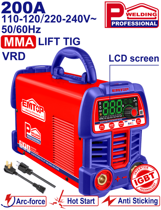 Soldadora inverter MMA / TIG 200A Emtop ULWDEM20611 - LA CASA DEL TELEFONO