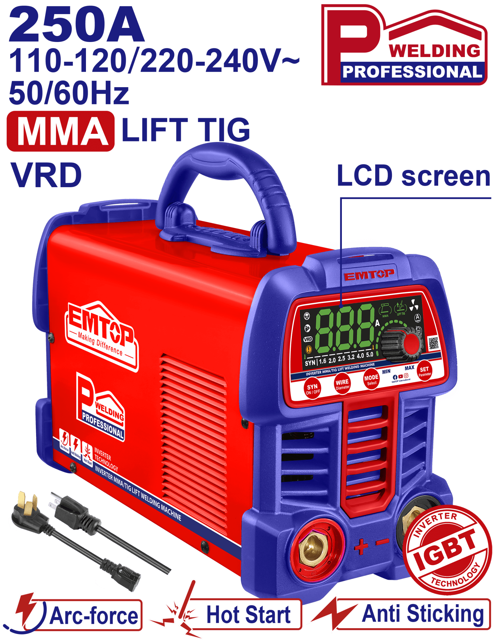 Soldadora inverter MMA / TIG 250A Emtop ULWDEM2561 - LA CASA DEL TELEFONO