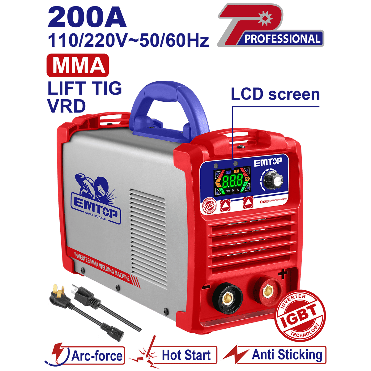 Soldadora inverter MMA/TIG INDUSTRIAL de 200A Emtop ULWDEM2061 uso Profesional - LA CASA DEL TELEFONO