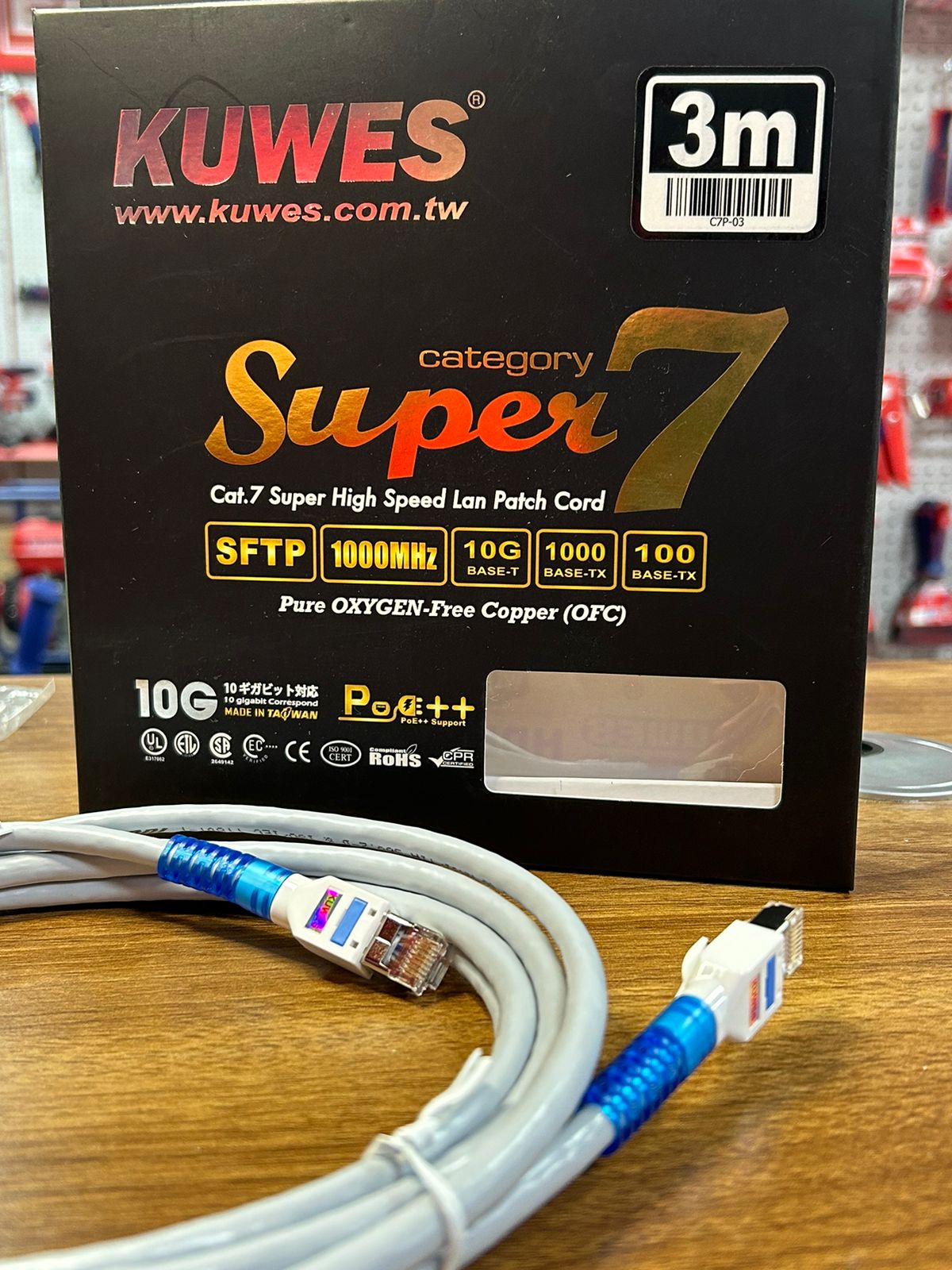 Patch Cord S/FTP para redes CAT7 de 3M color gris y azul SUPER7-3M