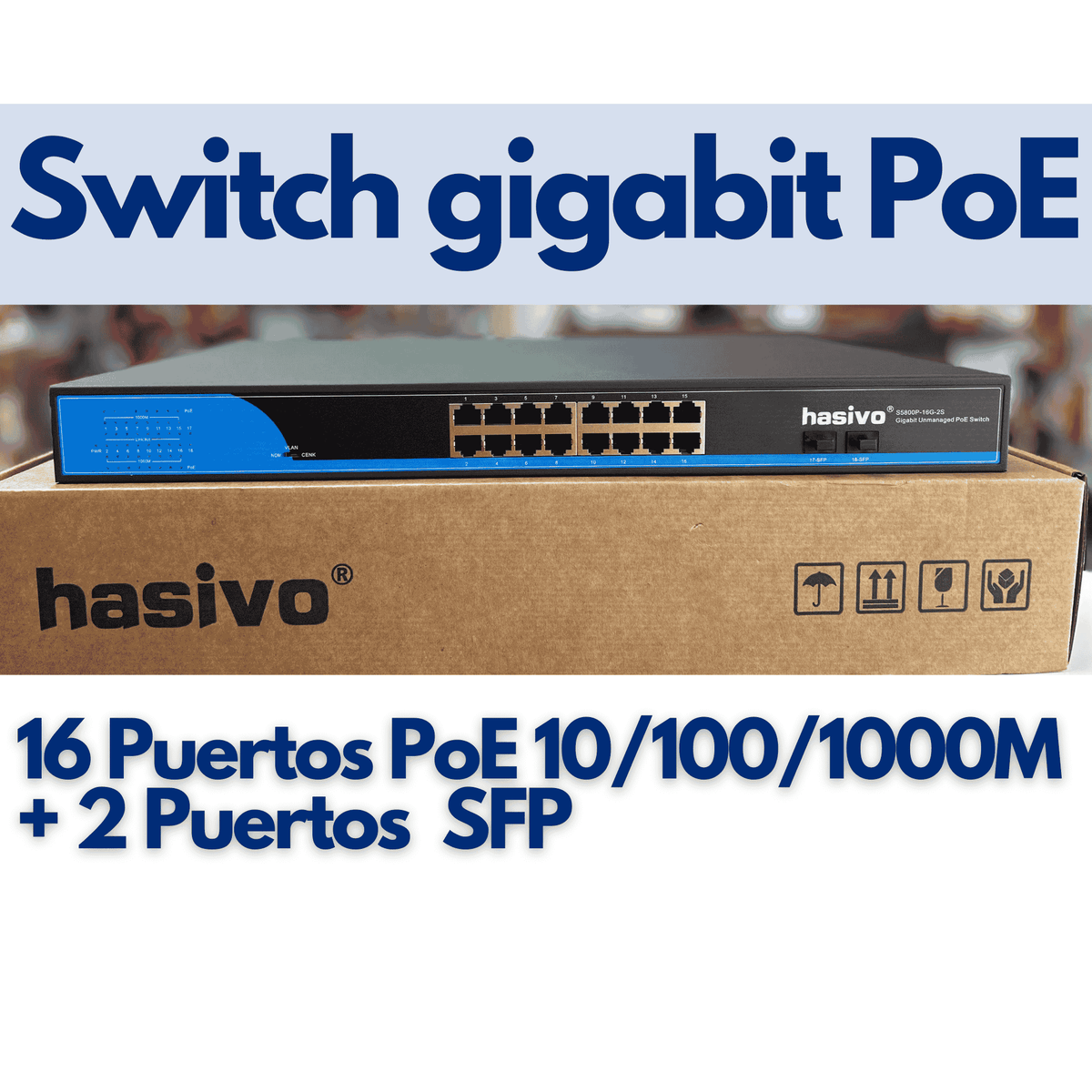Switch 16 puertos gigabit PoE + 2GE SFP, VLAN hasivo S5800P-16G-2S - LA CASA DEL TELEFONO