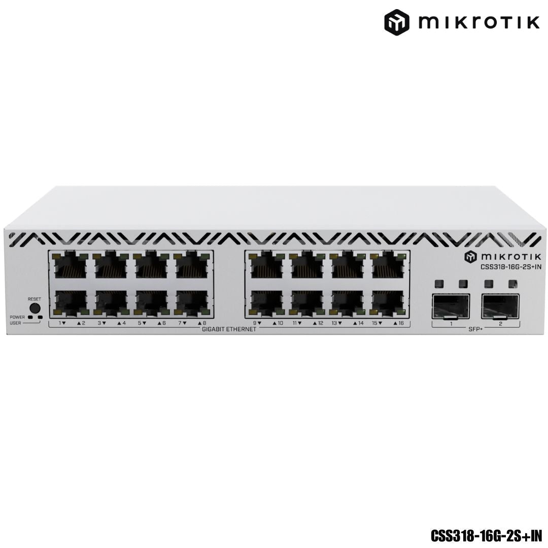 Switch MikroTik Cloud Smart CSS318-16G-2S+IN | Administrable de 16 puertos Gigabit + 2 SFP+ (10G) - LA CASA DEL TELEFONO