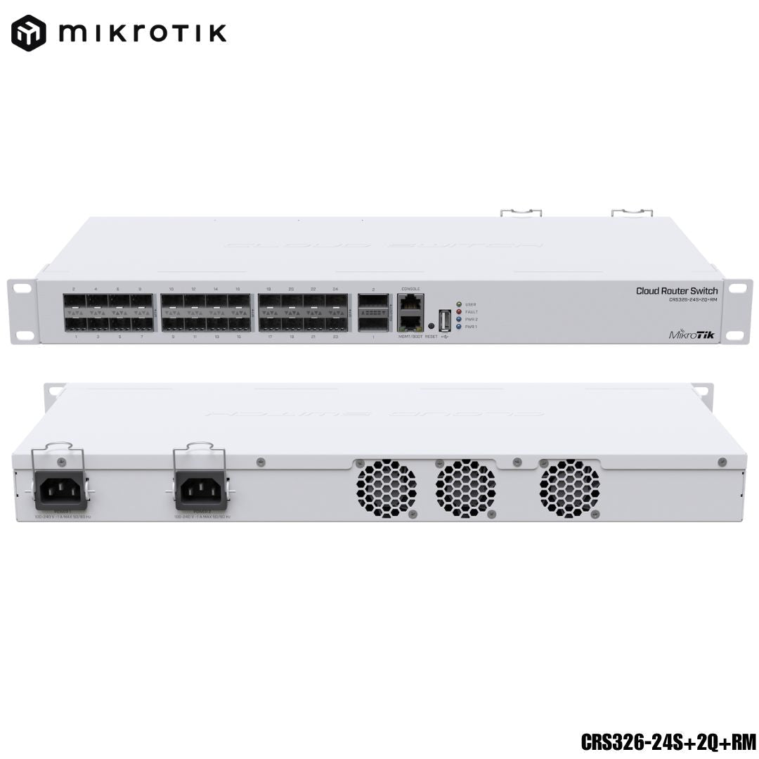 Switch MikroTik CRS326-24S+2Q+RM | 24 Puertos 10G SFP+ y 2 Puertos 40G QSFP+ | Dual Boot - LA CASA DEL TELEFONO