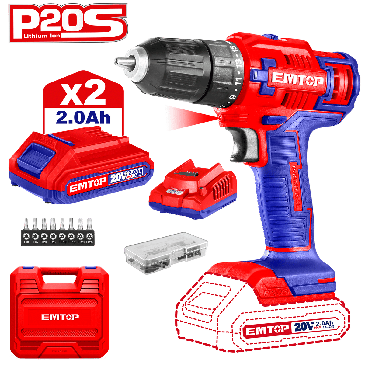 Taladro 20V 3/8 45Nm con batería y cargador Emtop ULCDL200528 - LA CASA DEL TELEFONO