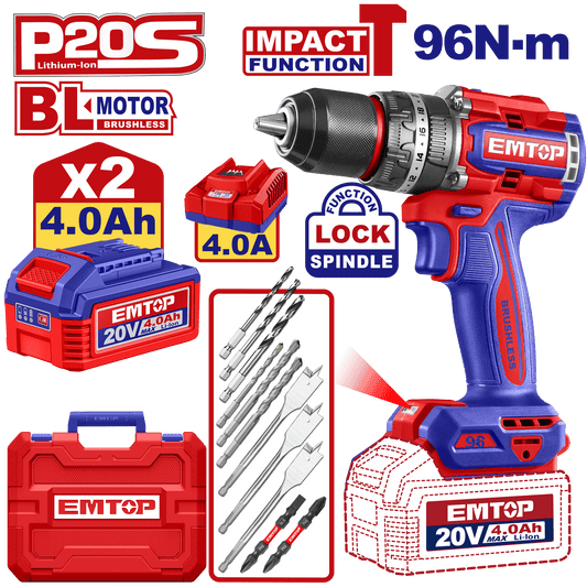 Taladro de impacto 20V 96Nm sin escobillas EMTOP ULCIDL20968 - LA CASA DEL TELEFONO