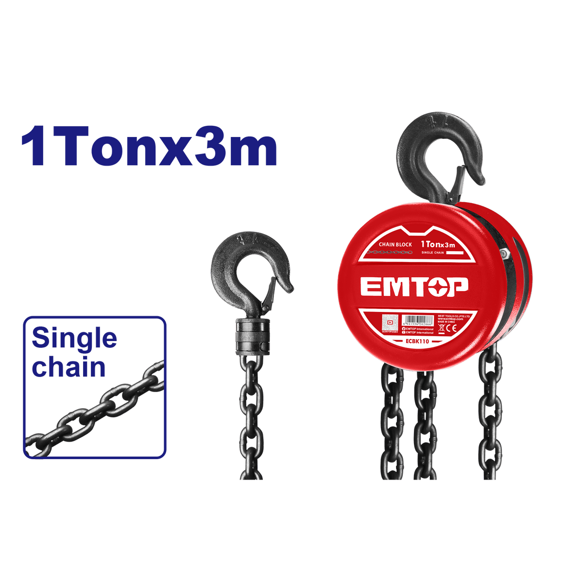 Tecle de cadena de 1 tonelada EMTOP ECBK110 - LA CASA DEL TELEFONO