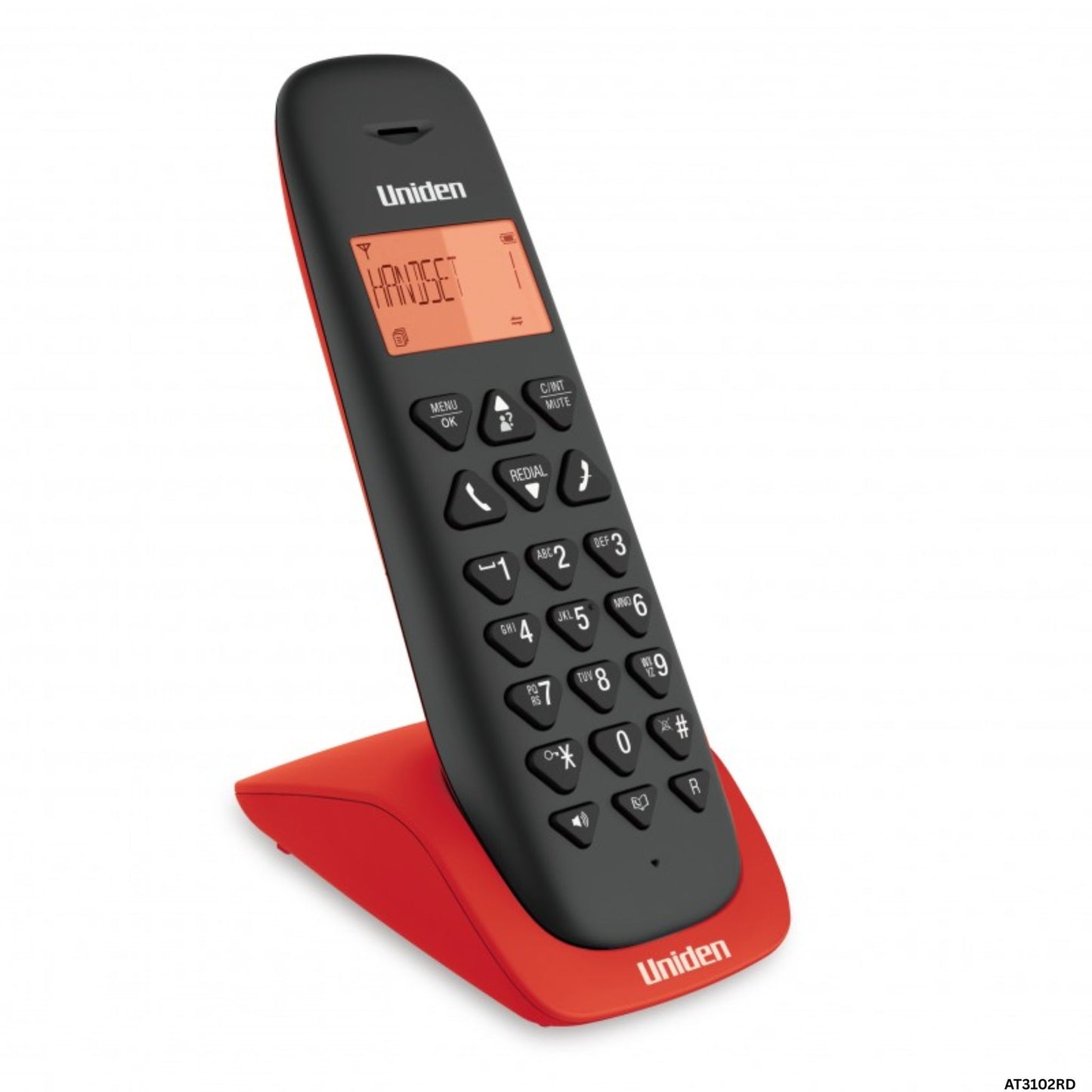Teléfono inalámbrico Uniden AT3102 en rojo y negro para el hogar