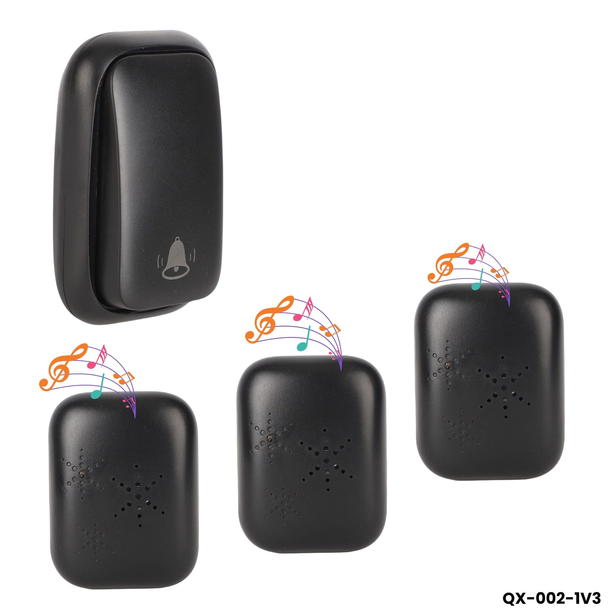 Timbre Inalámbrico Sin Batería 1 Botón 3 Receptores 433MHz QX-002-1V3 - LA CASA DEL TELEFONO