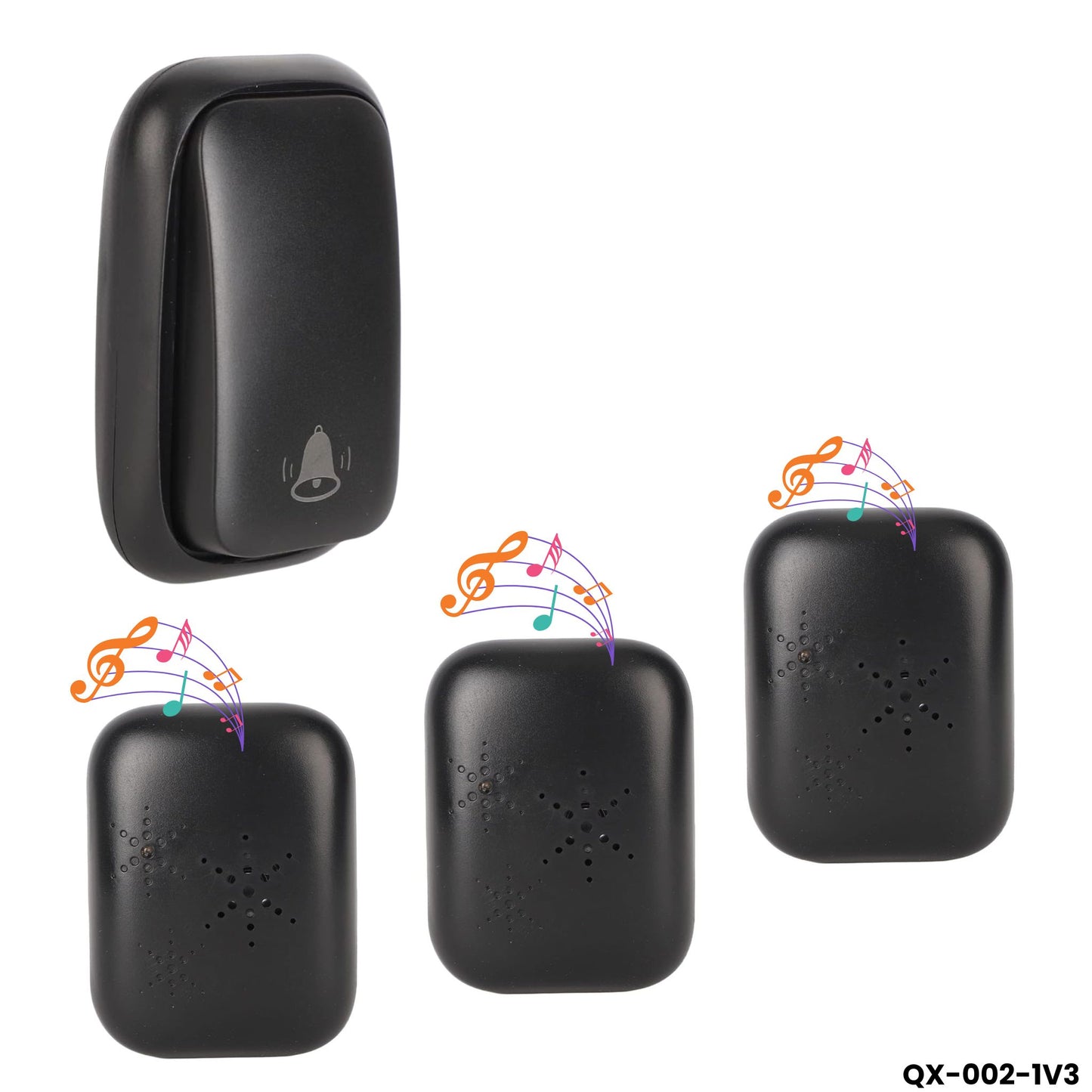 Timbre inalámbrico sin batería 1 botón 3 receptores 433MHz QX-002-1V3 hogar 