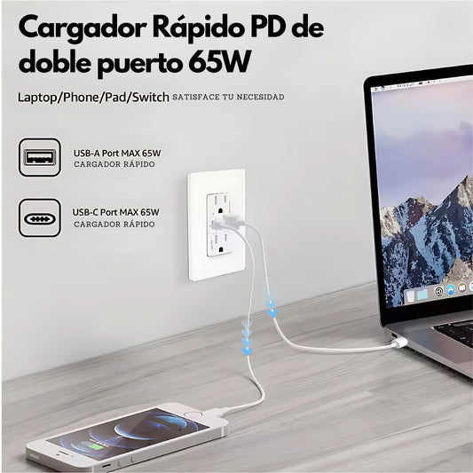 Toma corriente doble 15A con USB-C y USB-A Quick charge - LA CASA DEL TELEFONO