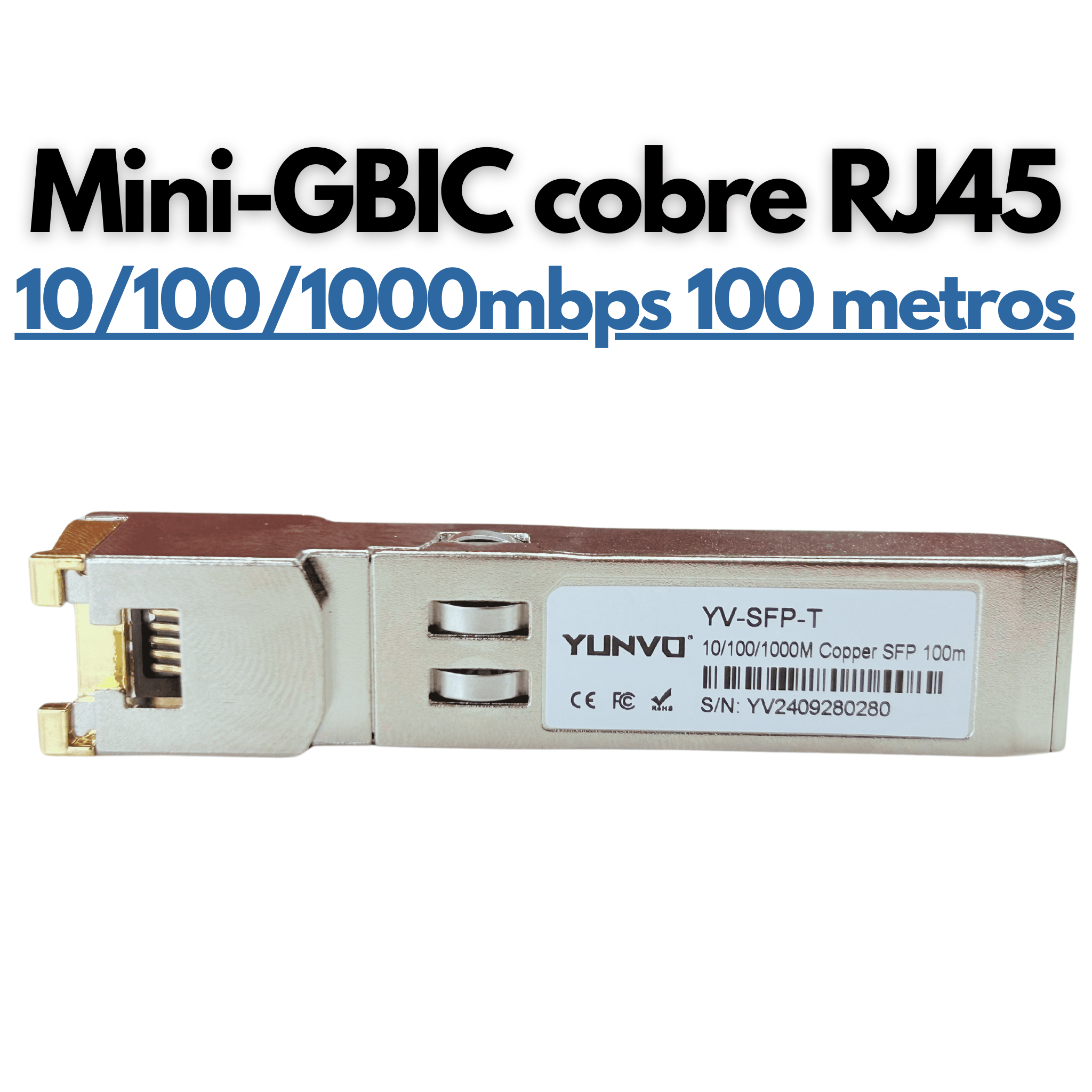 Transceptor Mini GBIC de cobre SFP RJ45 100 metros - LA CASA DEL TELEFONO