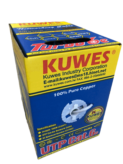 Rollo de 100M de Cable UTP CAT6 mejorado, color gris, cobre, 600MHZ, 24awg, soporta Poe+ – Kuwes TURBOGY100M