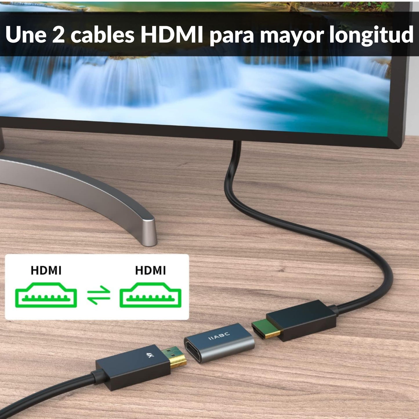 Acoplador HDMI hembra a hembra IIABC 4K 60Hz 18Gbps aluminio chapado oro