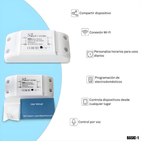 Interruptor inteligente Wi-Fi BASIC-1 con control por voz y App móvil (90-250V)