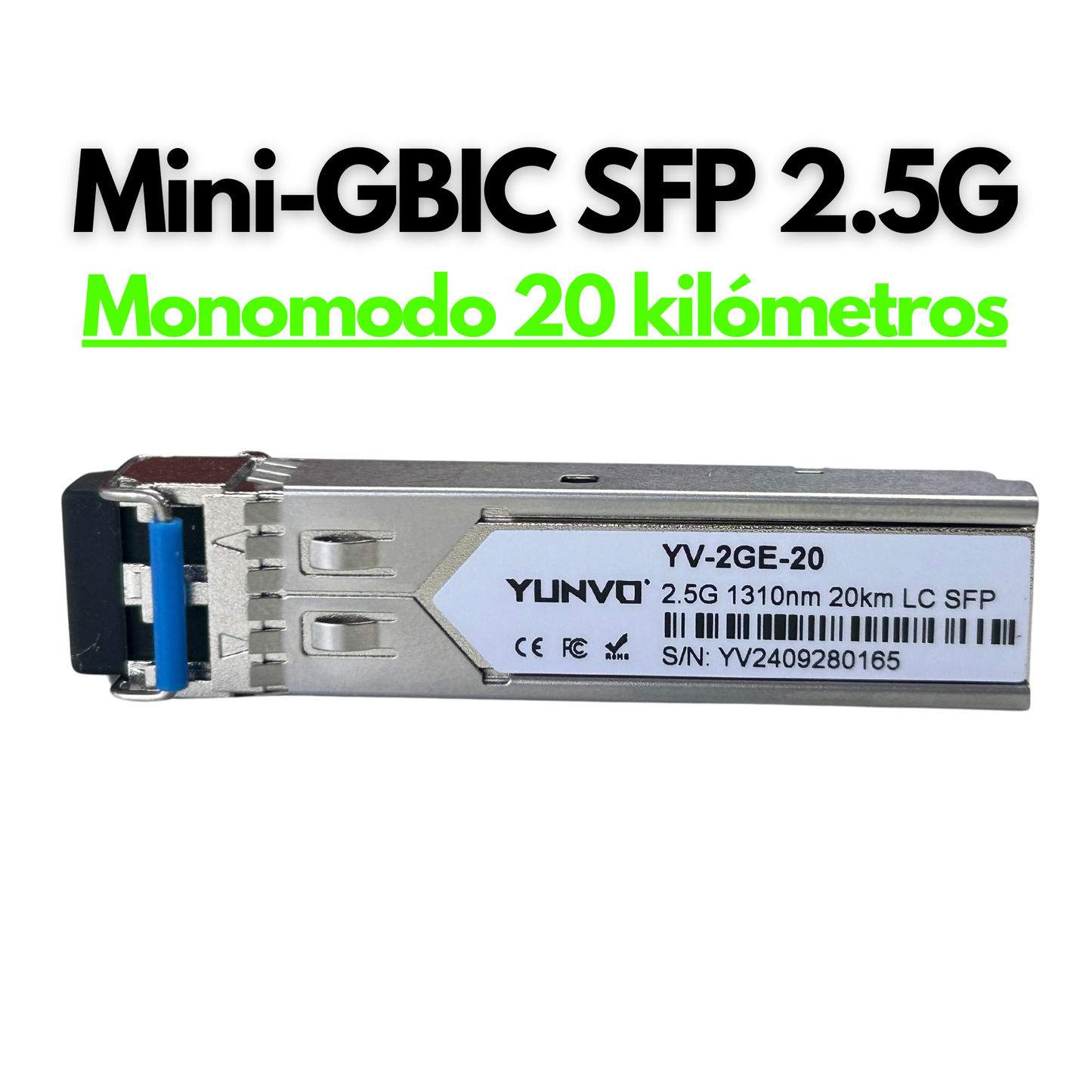 Transceptor Mini GBIC SFP LC 2.5G Dúplex 1310nm 20 kilómetros