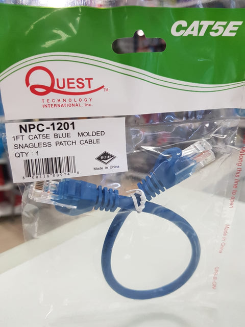 Patch Cord UTP CAT5e Azul, 1 Pie, CMR, 350MHZ – Quest NPC-1201