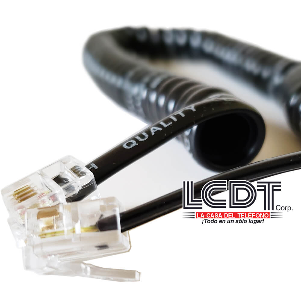 Cordón espiral telefónico de 7 pies en color negro – Miyako KR-209-7BK