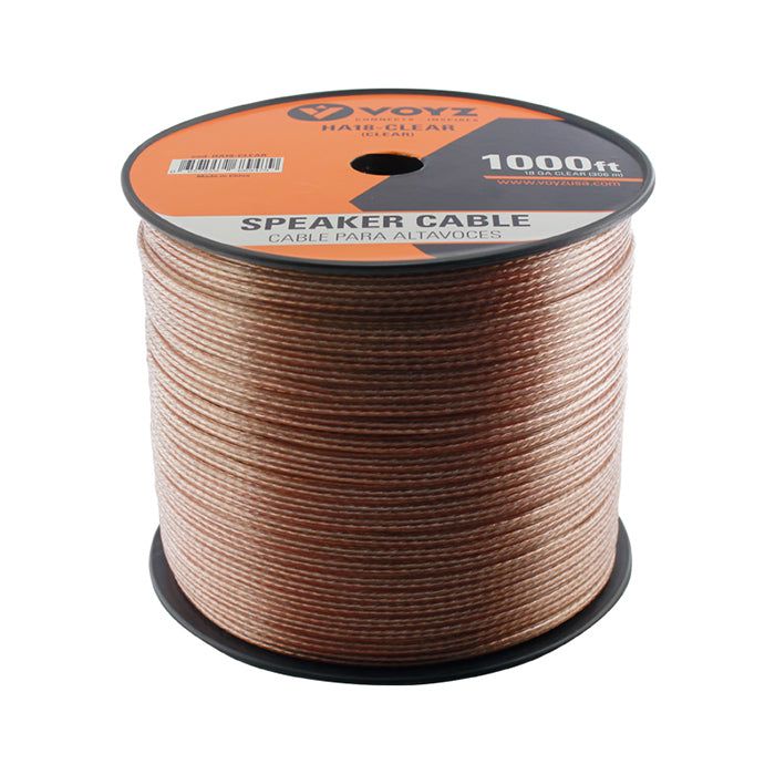 Bobina con 1000 pies de cable de audio para altavoces 18AWG con chaqueta de PVC transparente libre de oxígeno – VOYZ HA18-CLEAR
