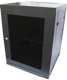 Gabinete 18U de pared 600 x 550 negro con puerta de cristal