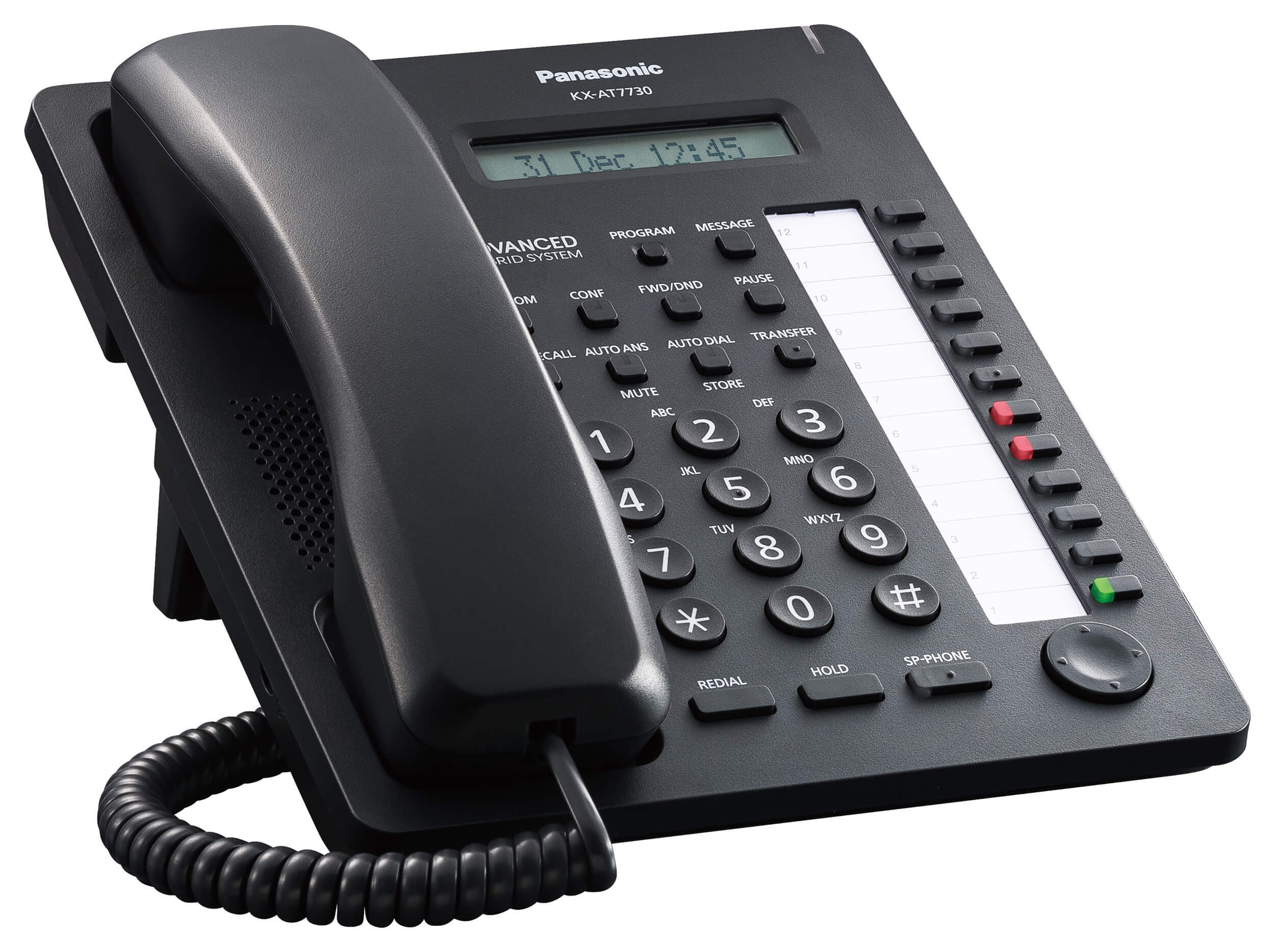 Teléfono Ejecutivo Panasonic con pantalla LCD de 1 línea, Altavoz, 12 teclas flexibles programables, entrada para diadema – KX-AT7730XB Panasonic