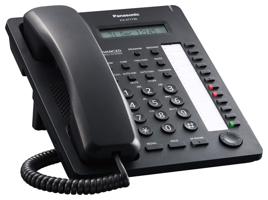 Teléfono Ejecutivo Panasonic con pantalla LCD de 1 línea, Altavoz, 12 teclas flexibles programables, entrada para diadema – KX-AT7730XB Panasonic