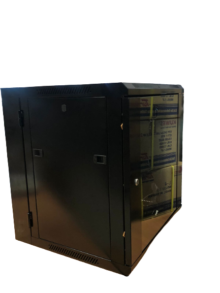 Gabinete de pared 600x550, abatible, capacidad de 12U, puerta de vidrio frontal con llave  – LCDT NCW5-12-A-B