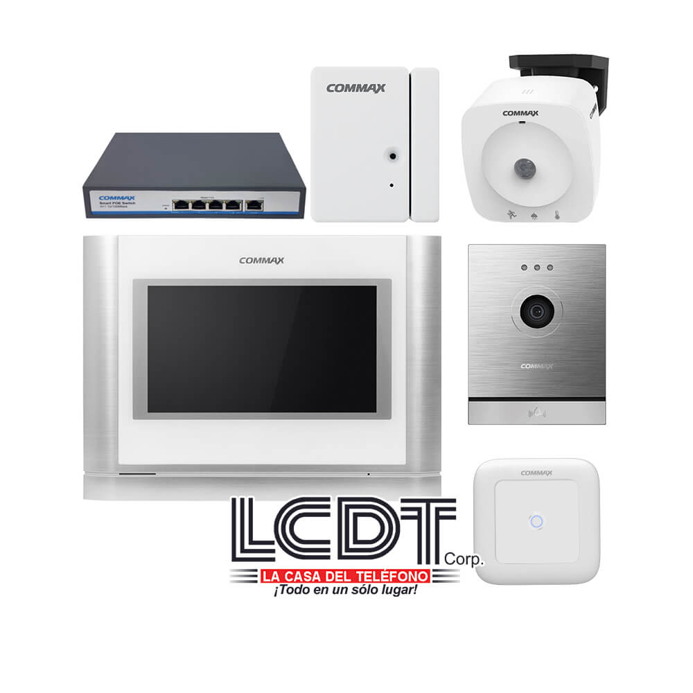 Solución IP IoT COMMAX: Monitor, Cámara, Interruptor inteligente, Sensor PIR, Sensor magnético, Switch POE