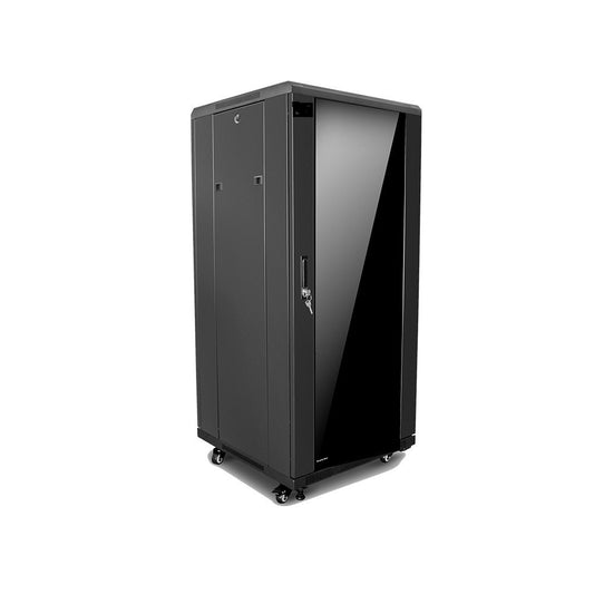 Gabinete de piso de 30U 600x800, con puerta de vidrio, abanicos y ruedas – LCDT NCBF168-30