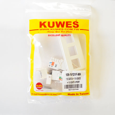 KUWES 109-1V1D1F – Inserto decora con 3 puertos: Cat6+, Cat3 y F