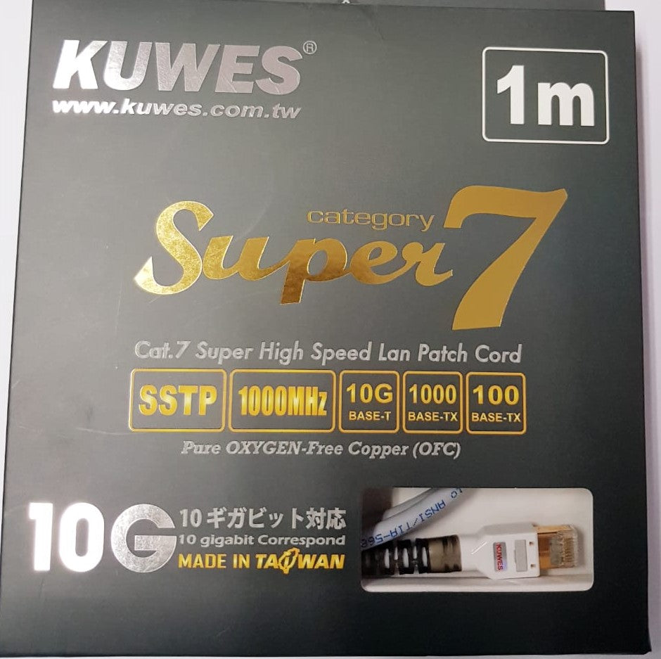Patch Cord UTP CAT7 Gris de 1M, SSTP, 10G, OFC - KUWES KS-S7-1M-GY