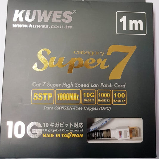 Patch Cord UTP CAT7 Gris de 1M, SSTP, 10G, OFC - KUWES KS-S7-1M-GY