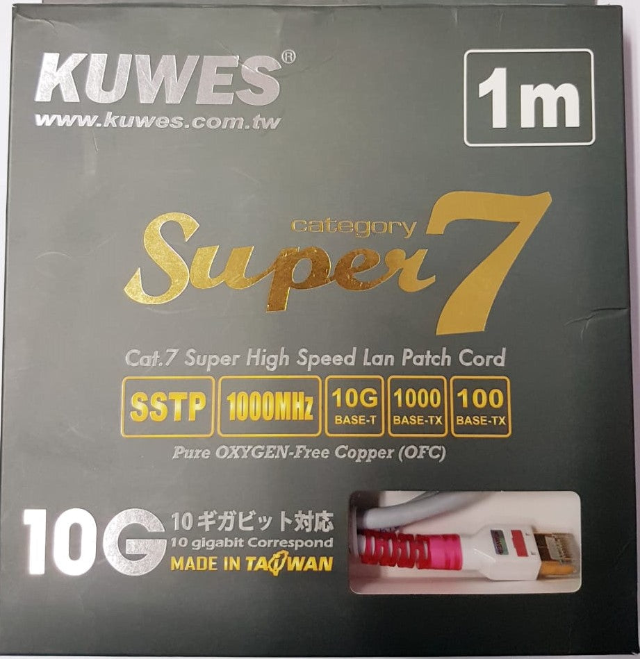Patch Cord UTP CAT7 Rojo de 1M, SSTP, 10G, OFC - KUWES KS-S7-1M-RD