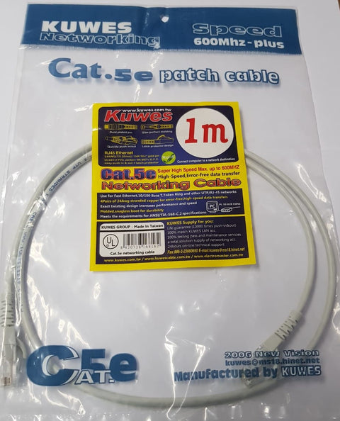 Patch Cord UTP CAT5e Gris de 1M, ultra delgado, 99.997% O.F.C. - KUWES UC5E-1M-GY