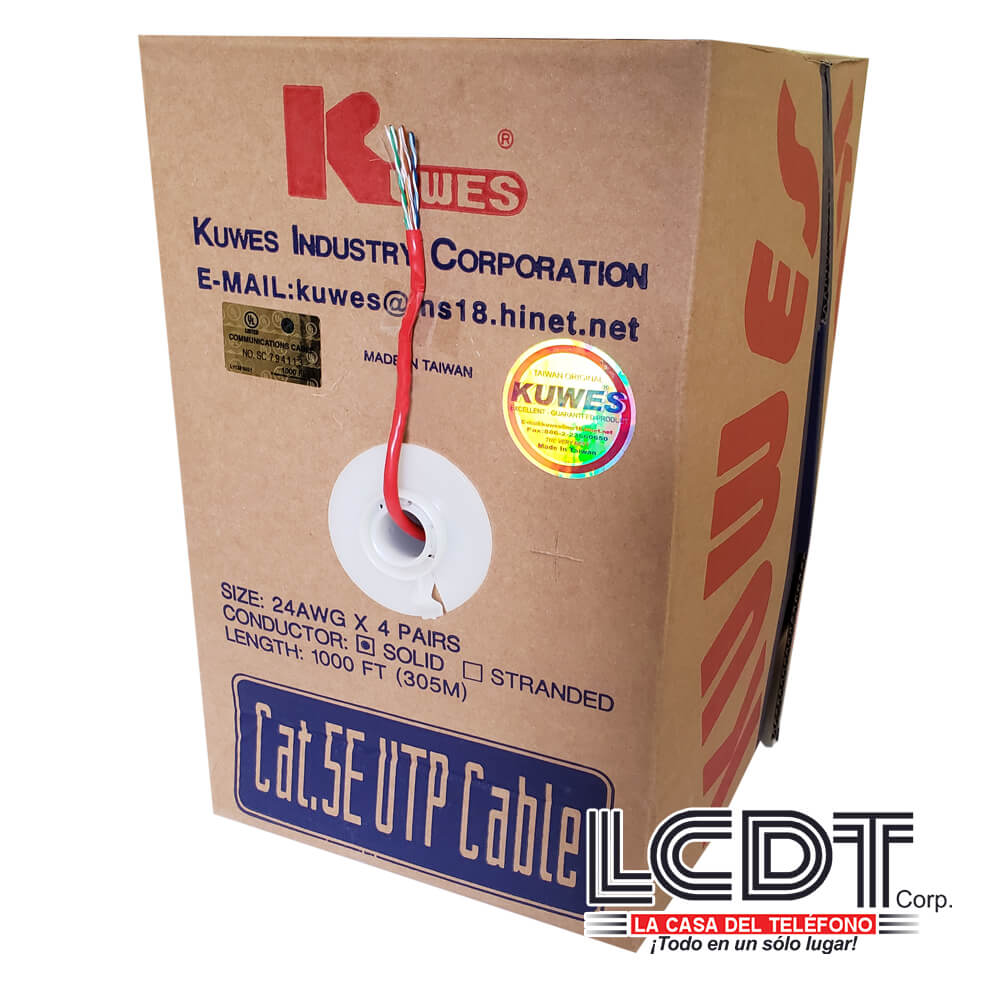 Caja de UTP CAT5e Rojo, cobre, 1000 pies - KUWES UTP-C5ERD