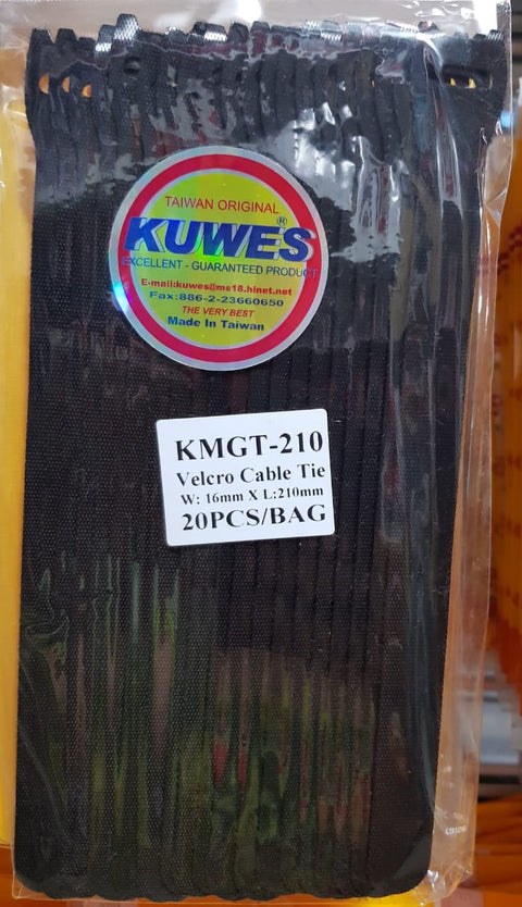 Paquete con 20 unidades de Velcro reutilizables en color negro, 16x210mm – KMGT-210BK