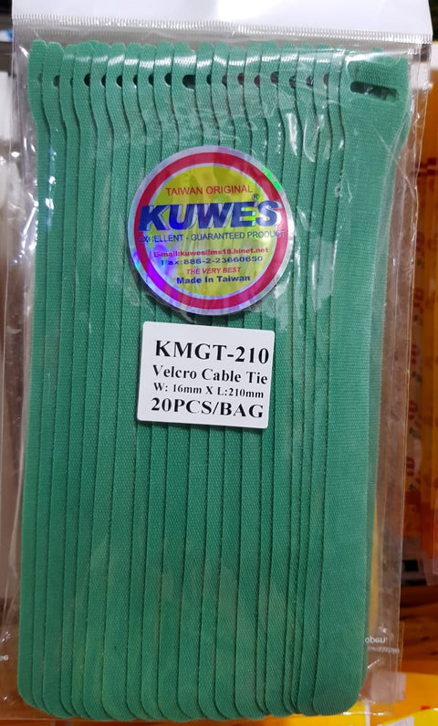 Paquete de Velcro en color verde, 20 unidades, 16x210mm – KMGT-210GN