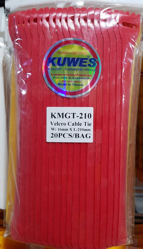 Paquete de Velcro en color rojo, 20 unidades, 16x210mm – KMGT-210RD