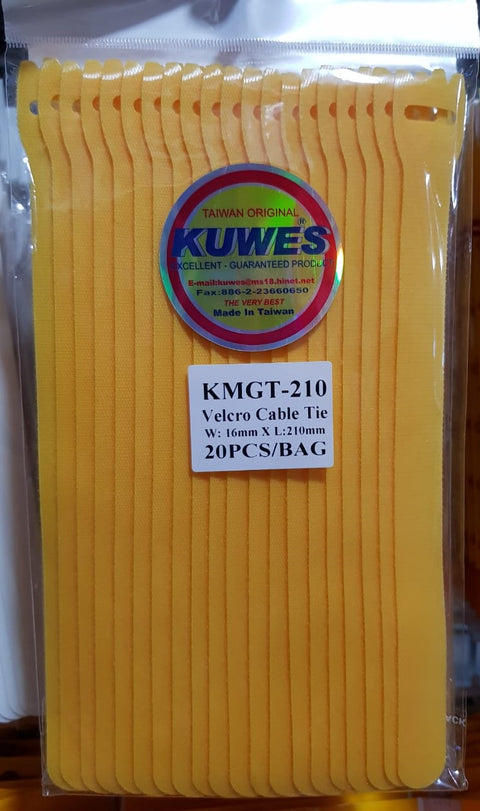 Paquete de Velcro en color amarillo, 20 unidades, 16x210mm – KMGT-210YW