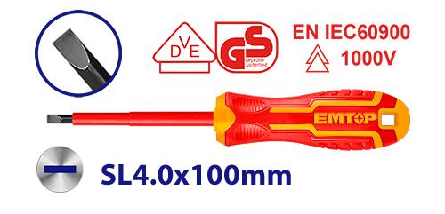 Destornillador aislado plano SL4, protección hasta 1000V – EMTOP ESDRJ4100