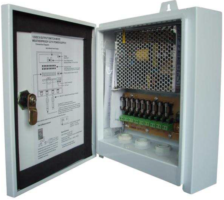 Fuente de poder tipo caja waterproof de 9CH y salida de 12Vdc 5A – CV-PSU1295W
