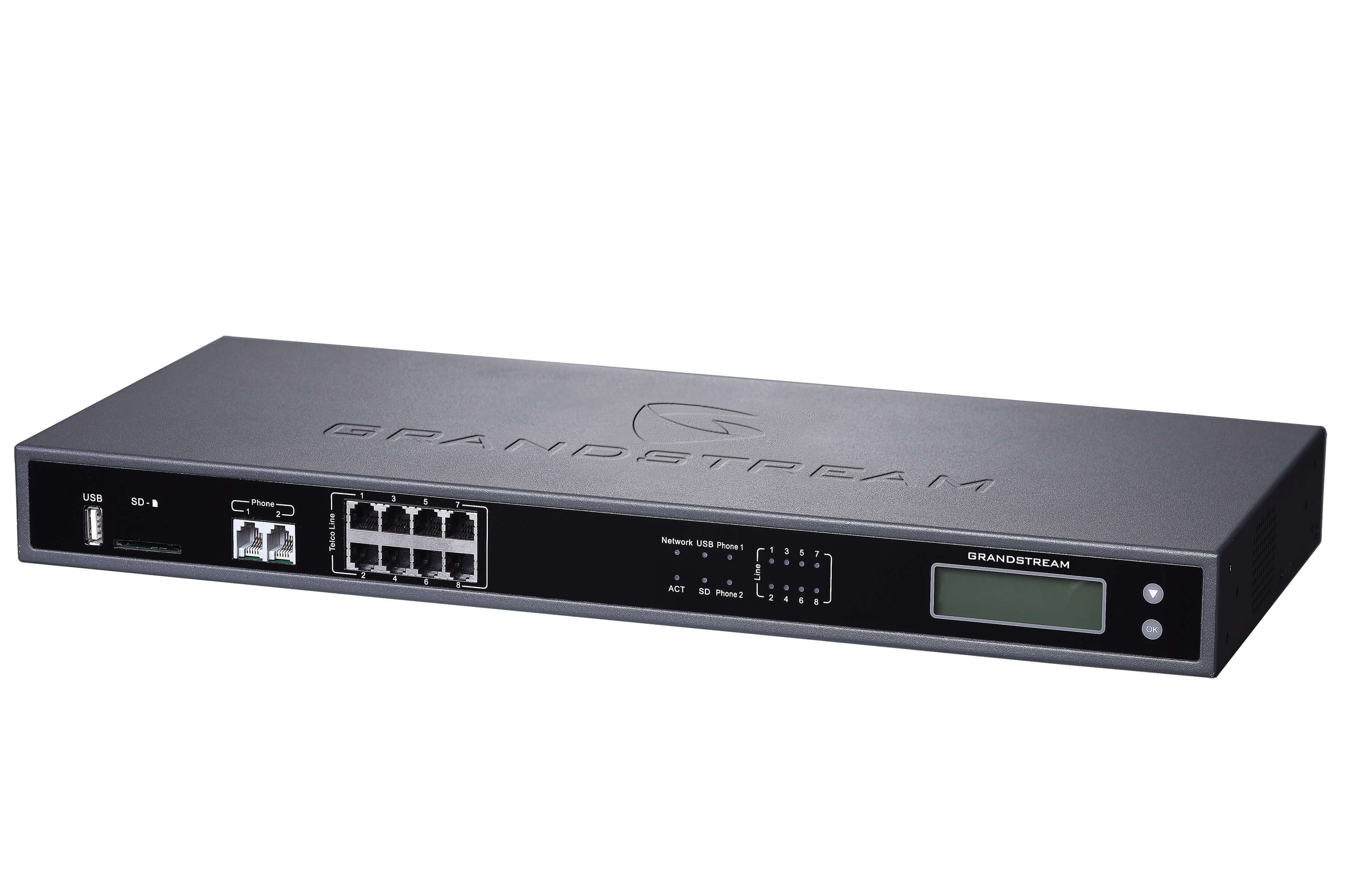 Central IP, soporta 800 usuarios, 100 llamadas concurrentes, 2 FXS, 8 FXO, 2 Gigabit con PoE+ integrado – UCM6208 Grandstream