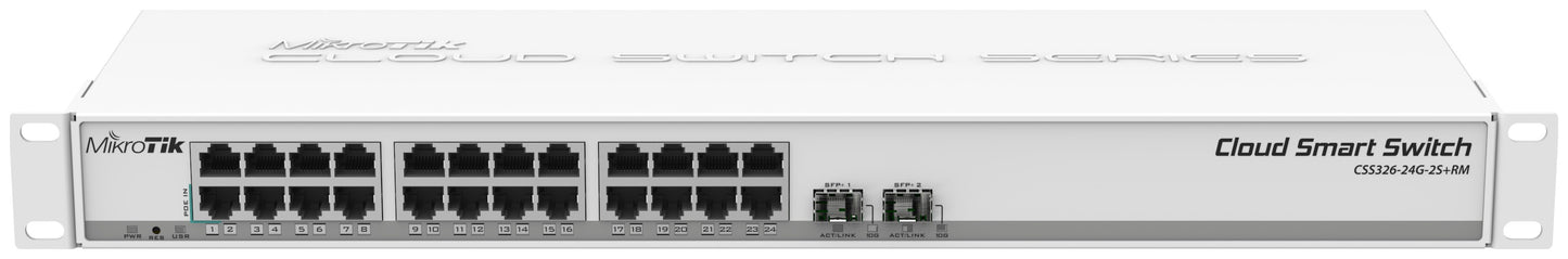 Smart Switch, 24x Gigabit LAN, 2 puertos SFP+, 1U rack – CSS326-24G-2S+RM Mikrotik