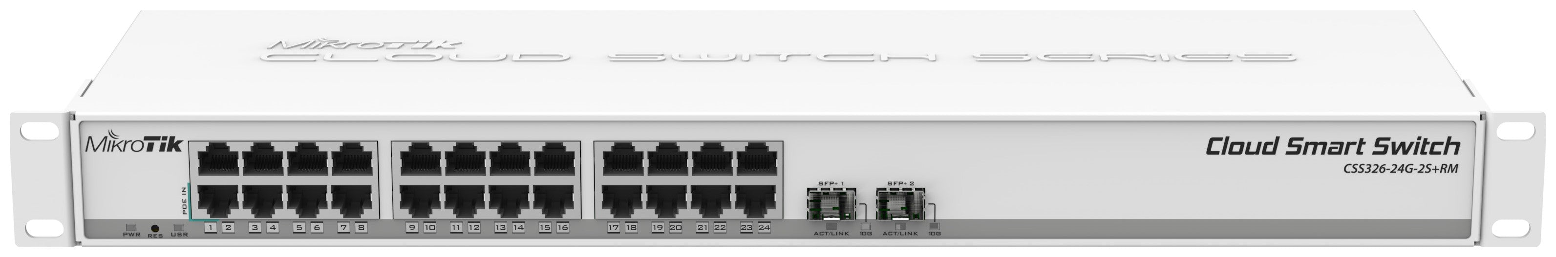 Smart Switch, 24x Gigabit LAN, 2 puertos SFP+, 1U rack – CSS326-24G-2S+RM Mikrotik